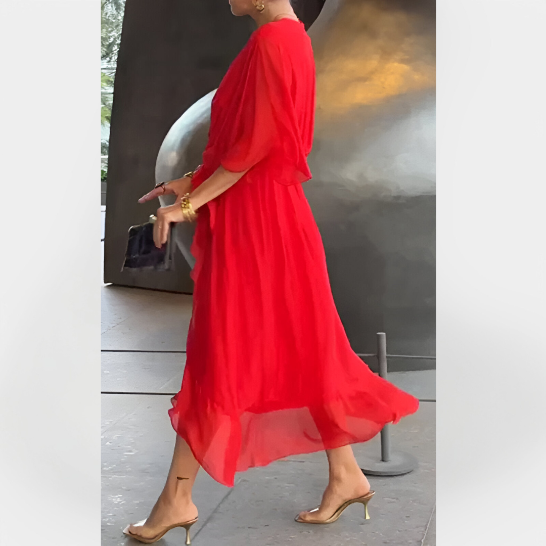 Monica Chiffon V-Neck Summer Dress with Elegant Flowy Design