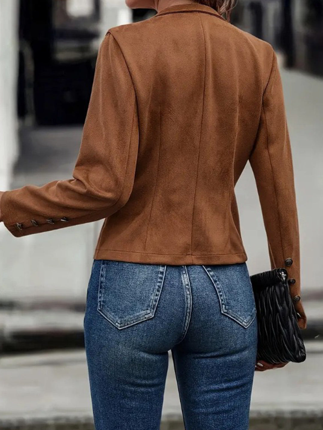 Brown Elegant Double-Breasted High Neck Jacket