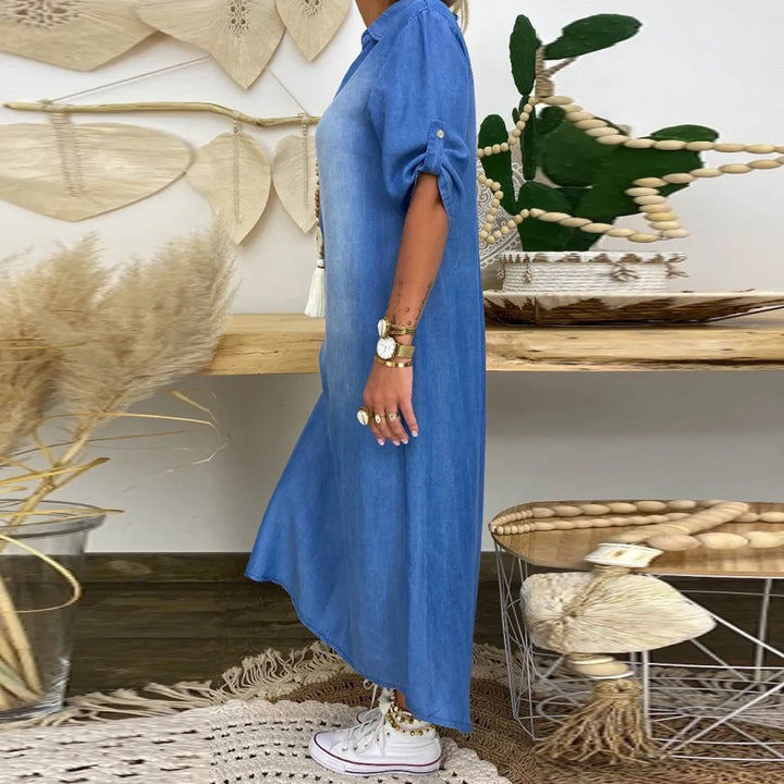 Peggy™ Long Denim-Look Dress with Side Slit
