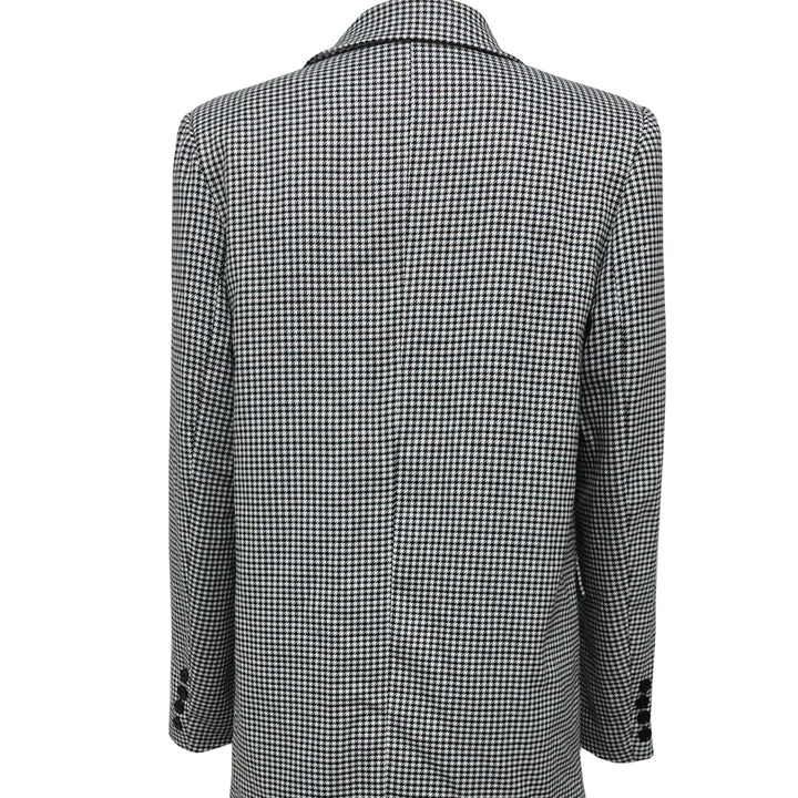 Lapel Double-Breasted Checkered Suit Jacket