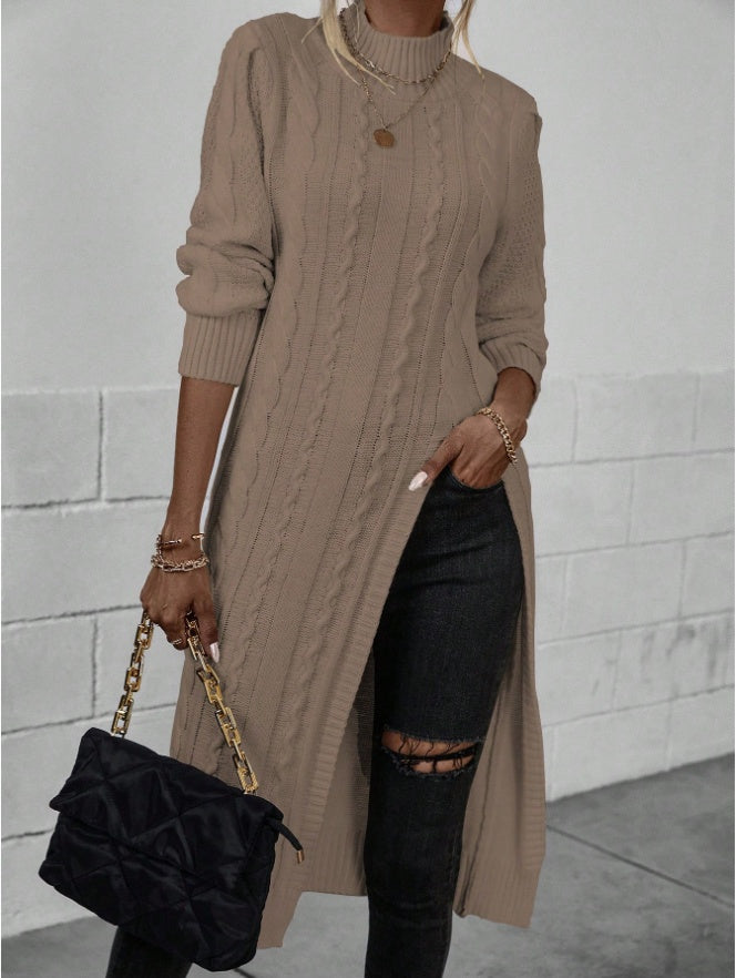 Nesia Women Crew Neck Long Sleeve Split Hem Minimalist Sweater