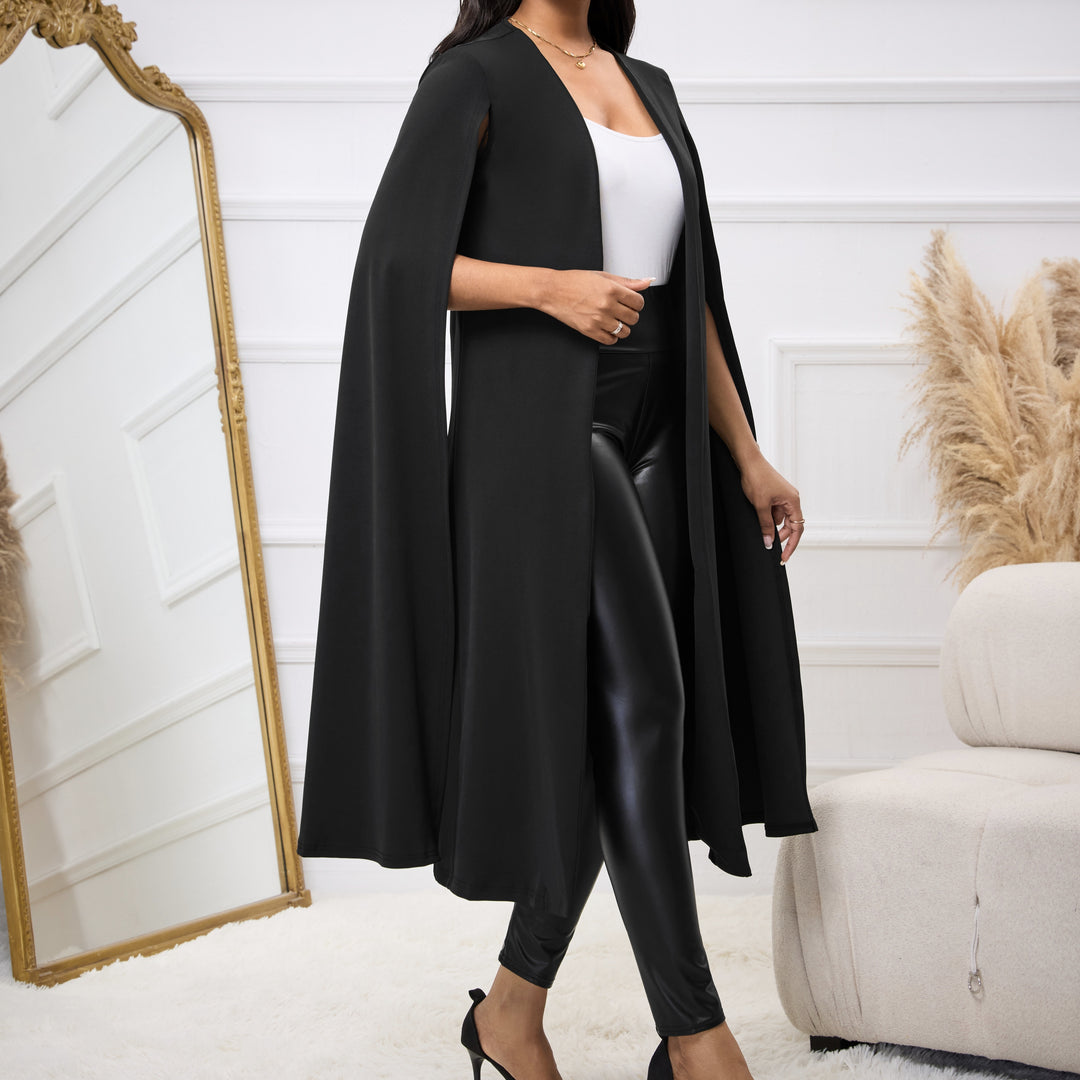 Solid Color Long Cape Sleeve Open Collar Suit Jacket