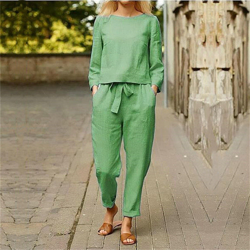 Marie Women's Clothing Cotton And Linen Suit Casual Two-piece Suit