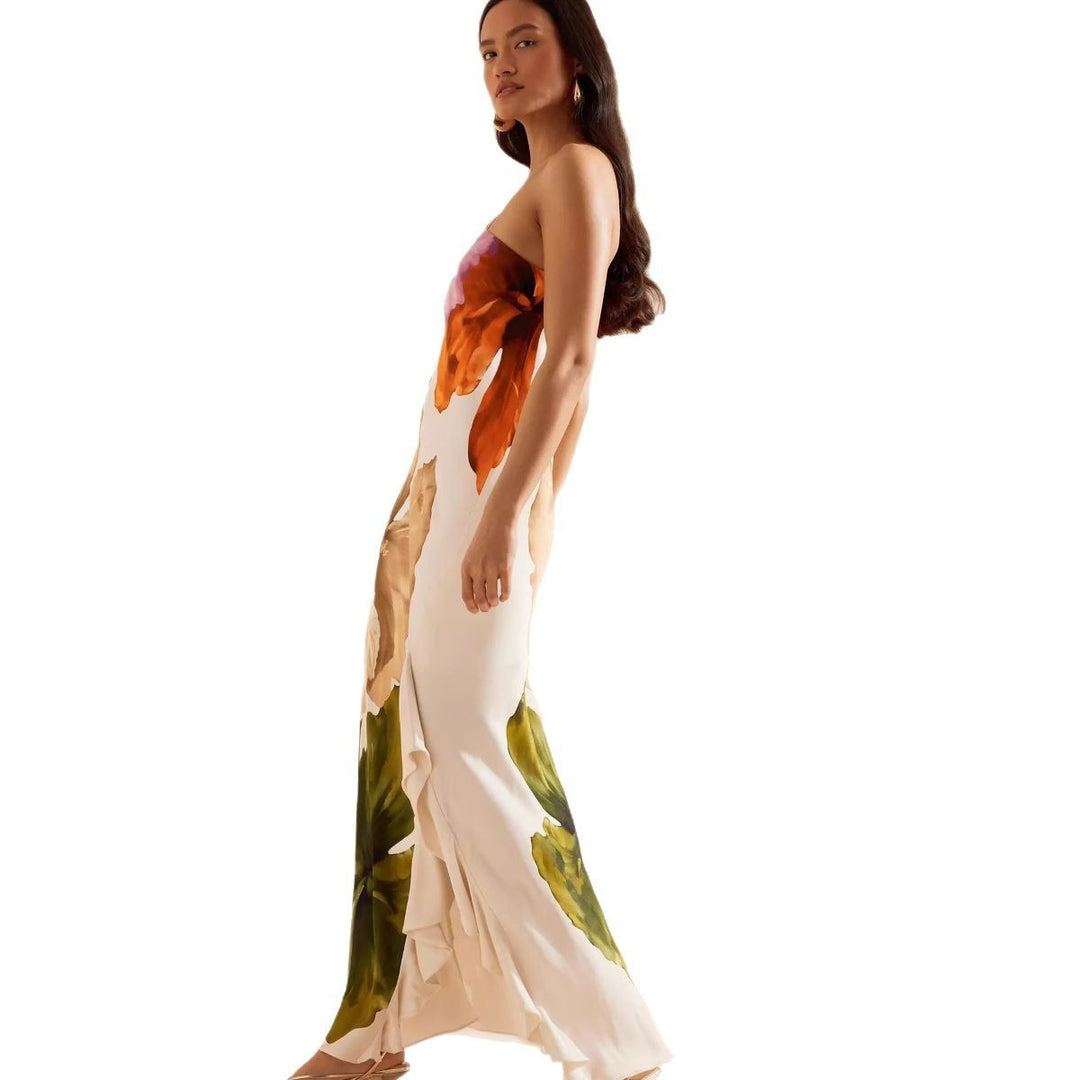 Spring And Summer New Oblique Shoulder Positioning Printing Female Dress