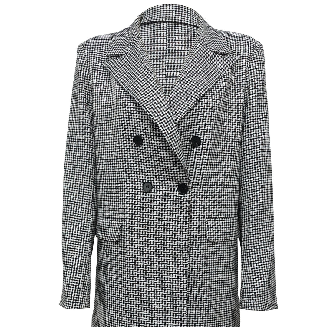 Lapel Double-Breasted Checkered Suit Jacket