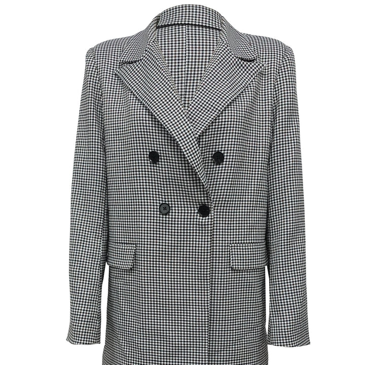 Lapel Double-Breasted Checkered Suit Jacket