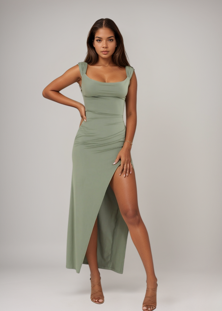 Claire™ Figure-Hugging Ruffle Slit Dress